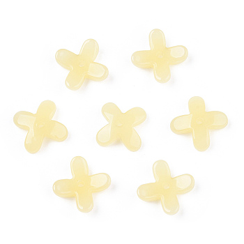 Spray Painted Glass Beads, Imitation Jade, Flower, Champagne Yellow, 12x9.5x3.5mm, Hole: 1mm