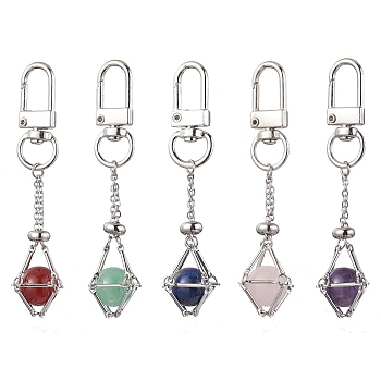 304 Stainless Steel Chain Pouch Natural Gemstone Pendant Decorations, with Alloy Swivel Clasps, Stainless Steel Color, 77mm