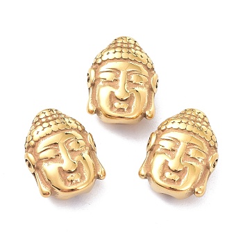 Ion Plating(IP) 304 Stainless Steel Beads, Buddha Head, Golden, 14.5x11x6mm, Hole: 2.3mm