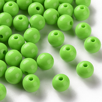 Opaque Acrylic Beads, Round, Lawn Green, 8x7mm, Hole: 2mm, about 1745pcs/500g