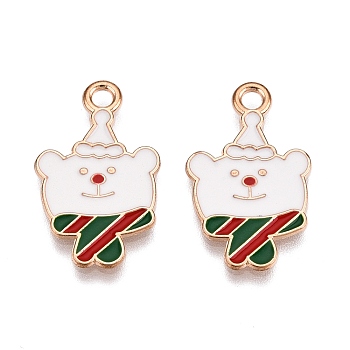 Christmas Theme Alloy Enamel Pendants, Light Gold, Lead Free & Cadmium Free, Bear, 23.5x14.5x1mm, Hole: 2mm