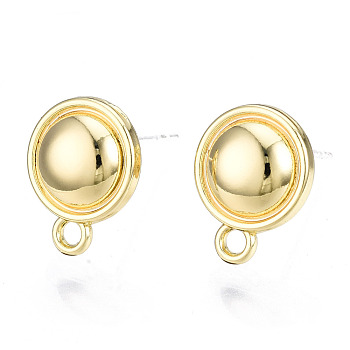 Alloy Stud Earring Findings, with Loop and Steel Pin, Half Round with Plastic Protective Sleeve, Light Gold, 13x10mm, Hole: 1.6mm, Pin: 0.7mm