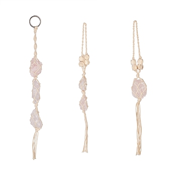 Elecrelive 3Pcs 3 Style Irregular Gemstone Hanging Pendant Decoration, with Cotton Cord & Wood Beads, for Car Interior Ornament Accessories, 260~320mm, 1pc/style