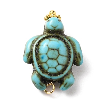 Dyed Synthetic Turquoise Pendants, with Alloy Spacer Beads and Golden Brass Ball Head Pins, Tortoise, Turquoise, 22x14.5x7.5mm, Hole: 1.4mm