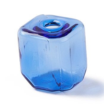 Handmade Blown Glass Bottles, for Glass Vial Pendants Making, Square, Royal Blue, 16~16.5x14~15x14~14.5mm, Hole: 3.5~6mm