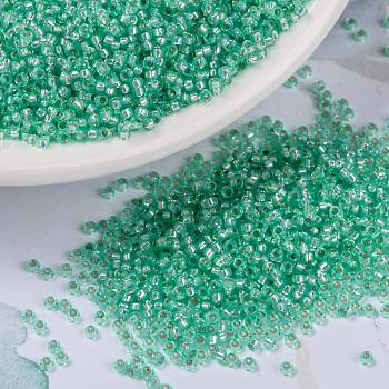 MIYUKI Round Rocailles Beads, Japanese Seed Beads, (RR571) Dyed Sea Green Silverlined Alabaster, 15/0, 1.5mm, Hole: 0.7mm, about 5555pcs/bottle, 10g/bottle