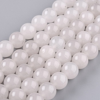 Natural White Jade Beads, Round, Dyed, White, 10mm, Hole: 1.2mm, about 38pcs/strand, 14.96 inch(38cm)