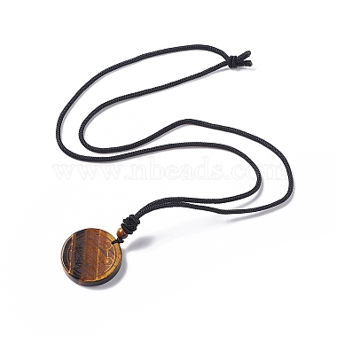 Natural Tiger Eye Flat Round with Hexagon Pendant Necklace with Nylon Cord for Women(NJEW-P274-05-01)-2
