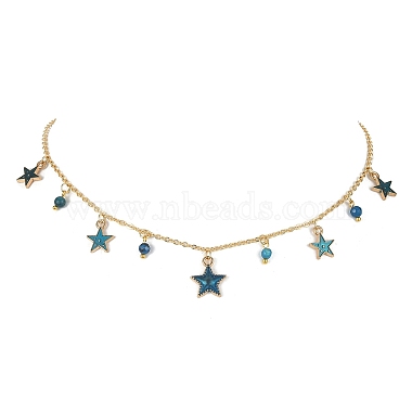 Natural Agate Round & Alloy Enamel Star Charms Bib Necklace with 304 Stainless Steel Chains(NJEW-JN04404-03)-2