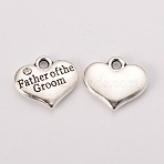Wedding Theme Antique Silver Tone Tibetan Style Heart with Father of the Groom Rhinestone Charms, Crystal, 14x16x3mm, Hole: 2mm(TIBEP-N005-13D)
