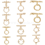 12Pcs 6 Styles Brass Toggle Clasps, Mixed Shapes, Real 18K Gold Plated, Ring: 12.5x10x1.5mm, Hole: 1.4mm, Bar: 17.5x5x4mm, Hole: 1.5mm.(KK-PH0011-40G)