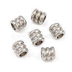 Tarnish Resistant 201 Stainless Steel Column Beads, Large Hole Grooved Beads, Stainless Steel Color, 6x6mm, Hole: 3.5mm(STAS-Q176-01)