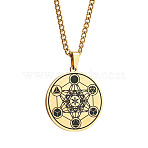 304 Stainless Steel Flower of Life Metatron Angel Solomon Pendant Necklaces, Twisted Chain Necklaces(BU8279-1)