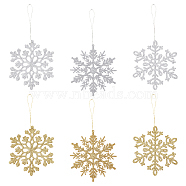 12 Sets 6 Style Christmas Snowflake Plastic Pendant Decoration, with Rope, for Christmas Tree Decoration, Mixed Color, 150~152x132~133x2~3mm, Hole: 2~11mm, 2 sets/style(AJEW-GA0006-04)