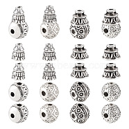 20 Sets 5 Style Tibetan Style Alloy 3 Hole Guru Beads, T-Drilled Beads, Antique Silver, 6~8x7~8mm, Hole: 1.6~8mm and 5~6mm, 5 Sets/style(FIND-TA0003-72)