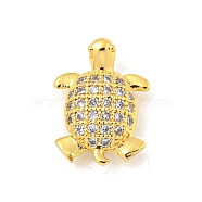 Rack Plating Brass Micro Pave Clear Cubic Zirconia Beads, Long-Lasting Plated, Cadmium Free & Lead Free, Turtle, Real 18K Gold Plated, 11.7x8.8x4mm, Hole: 0.8mm(KK-P277-30G)