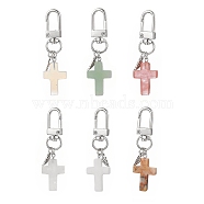 6Pcs Cross Gemstone Pendants Decoration, with Wing and Alloy Swivel Clasps Charm, for Keychain, Purse, Backpack Ornament, 62~64mm(HJEW-JM00858)