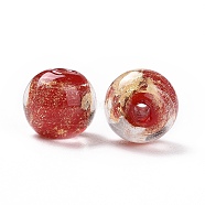 Handmade Gold Foil Glass Beads, Round, Red, 10x9~10mm, Hole: 1.6~2mm(LAMP-C004-03B)