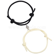 2Pcs Magnetic Alloy Matching Charm Bracelets Set, Adjustable Couple Bracelets for Valentine's Day, Black and White, Heart, 11-3/4 inch(30cm)(PW-WG55210-04)