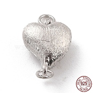 Rhodium Plated 925 Sterling Silver Magnetic Clasps, With Jump Rings, Textured Heart, Platinum, 12x9x5mm, Hole: 1.2mm(STER-A001-03P)