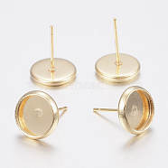 304 Stainless Steel Stud Earring Settings, Flat Round, Real 18k Gold Plated, Tray: 14mm, 16x2mm, Pin: 0.8mm(STAS-H436-20E)