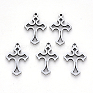304 Stainless Steel Pendants, Laser Cut, Cross, Stainless Steel Color, 19x12x1mm, Hole: 1.2mm(X-STAS-N092-39)