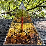 Resin Display Decoration, with Natural Tiger Eye, for Home Decoration, Pyramid, 60x60x60mm(PW-WG56581-29)