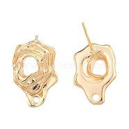 Brass Stud Earring Findings, with Horizontal Loops, Twist Teardrop, Nickel Free, Golden, 15.5x10.5mm, Hole: 1.4mm, Pin: 0.8mm(KK-N231-415)