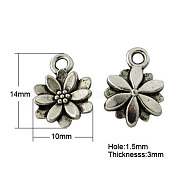 Tibetan Style Pendants, Lead Free, Flower, Antique Silver, 14x10x3mm, Hole: 1.5mm(X-TIBEP-47835-AS-LF)