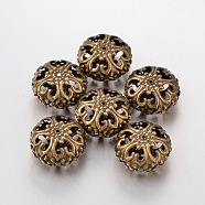 Nickel Free Iron Filigree Flat Round Beads, Antique Bronze Color, 23mm in diameter, 12.5mm thick, hole: 2mm(X-E060Y-NFAB)
