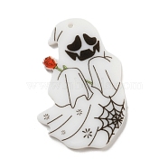 Halloween Acrylic Pendants, Ghost, Black, 39x26x2.5mm, Hole: 1mm(MACR-C030-02B)