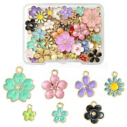50Pcs 7 Styles Alloy Enamel Charms, Golden/Light Gold, Flower Charm, Mixed Color, 10~20.5x8~17.5x1.5~2.5mm, Hole: 1.4~2mm(ENAM-YW0003-10)