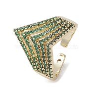 Brass Adjustable Rings, with Micro Pave Cubic Zirconia, Green, US Size 8(18.1mm)(RJEW-K257-81G-01)