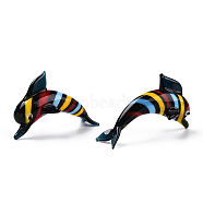 Handmade Lampwork Display Decorations, for Home Decorations, Dolphin, Black, 64~66x30~32.5x40~41mm(LAMP-T011-54)