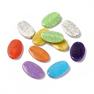 Crackle Opaque Acrylic Beads, Imitation Turquoise, Flat Oval, Mixed Color, 36x22.5x6mm, Hole: 3mm,  about 148pcs/500g(OACR-C006-22)