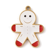 Christmas Theme Ion Plating(IP) 304 Stainless Steel Enamel Pendants, Golden, Gingerbread Man, 15.5x12.5x1.5mm, Hole: 1mm(STAS-Z083-07G-03)