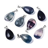 Natural Fluorite Pendants, with Alloy Findings, teardrop, Platinum, 23~24x14x8mm, Hole: 4x5mm(G-S243-21)