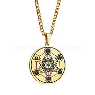 Stainless Steel Flower of Life Metatron Angel Solomon Pendant Necklaces, Twisted Chain Necklaces(BU8279-1)