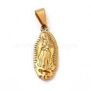 Vacuum Plating 201 Stainless Steel Pendants, Oval with Virgin Mary, Golden, 25x11x3.5mm, Hole: 8x4mm(STAS-P314-15G)