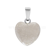 Natural Quartz Crystal Charms, Rock Crystal Charms, with Silver Tone Metal Findings, Heart, 16x6mm(HEAR-PW0001-057-01)