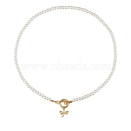 304 Stainless Steel Pendant Necklaces, with Acrylic Imitation Pearl Round Beads and Toggle Clasps, Dragonfly, White, Golden, 18.11 inch(46cm)(NJEW-SZ0001-17)