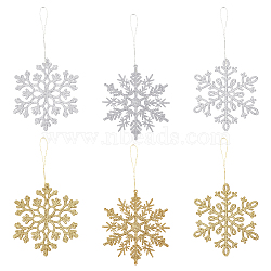 12 Sets 6 Style Christmas Snowflake Plastic Pendant Decoration, with Rope, for Christmas Tree Decoration, Mixed Color, 150~152x132~133x2~3mm, Hole: 2~11mm, 2 sets/style(AJEW-GA0006-04)