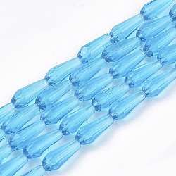 Transparent Glass Beads Strands, Faceted, Teardrop, Light Sky Blue, 9~10x4mm, Hole: 1mm, about 70~72pcs/Strand, 63~67cm(GLAA-T009-004B)