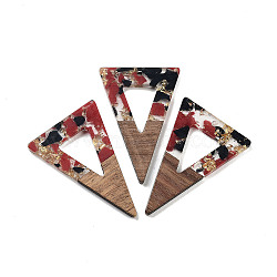 Walnut Wood Pendants, Resin and Gold foil, Triangle, Dark Red, 45x30x3.5mm, Hole: 2mm(FIND-Z050-03A)