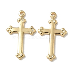 Brass Pendants, Lead Free & Cadmium Free, Cross Charms, Golden, 17.5x10x1mm, Hole: 0.8mm(KK-Q019-13G)