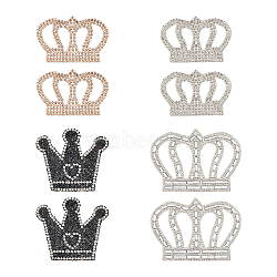 8Pcs 4 Style Crown Shape with Heart Hotfix Rhinestone, Crystal Glass Rhinestone, Costume Accessories, Sewing Craft Decoration, Mixed Color, 39~65x58.5~93x1.5~2mm, 2pcs/style(DIY-FG0004-26)