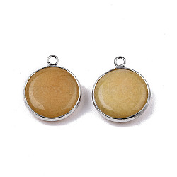 Natural White Jade Pendants, with Platinum Tone Brass Edge, Dyed & Heated, Flat Round Charm, Peru, 23x19x6mm, Hole: 2mm(G-N326-144-04P)