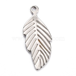 304 Stainless Steel Pendants, Leaf, Stainless Steel Color, 28.5x11.5x1.2mm, Hole: 1.8mm(STAS-H140-23P)