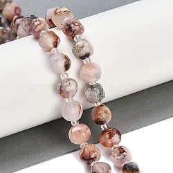 Natural Cherry Blossom Agate Beads Strands, Faceted, Lantern, with Seed Beads, 8mm, Hole: 0.9mm, about 38~41pcs/strand, 15.31''~15.51'' (38.9~39.4cm)(G-G182-B40-03)