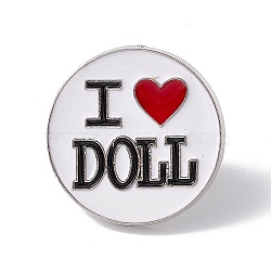 Valentine's Day Theme Enamel Pin, Word I Love Doll Alloy Brooch for Backpack Clothes, Platinum, Round Pattern, 26x2mm(JEWB-E018-01P-01)